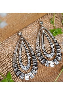 White Zircon Double Layered Dangler Earrings In Sterling Silver