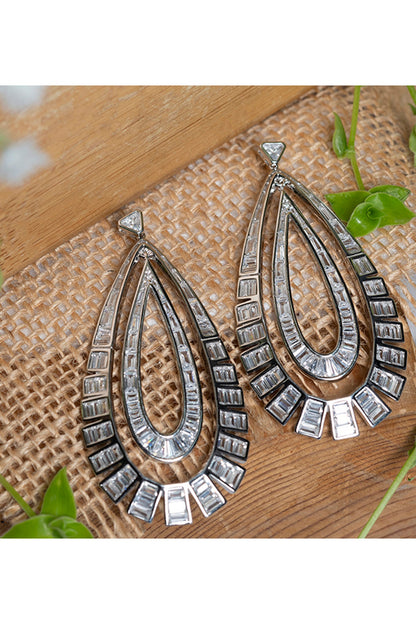 White Zircon Double Layered Dangler Earrings In Sterling Silver