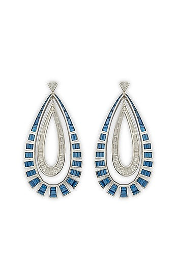 Blue Zircon Double Layered Dangler Earrings In Sterling Silver
