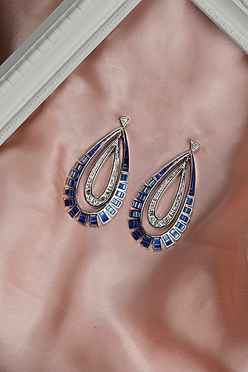 Blue Zircon Double Layered Dangler Earrings In Sterling Silver