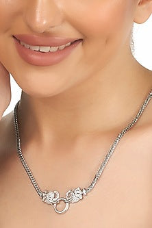 White Zircon Artisanal Knots Necklace In Sterling Silver
