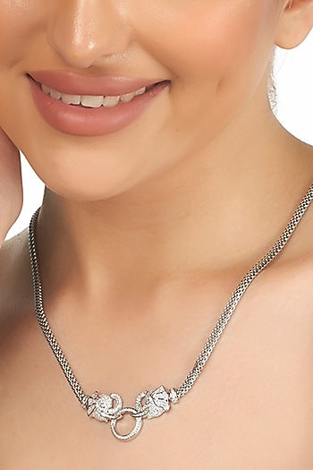 White Zircon Artisanal Knots Necklace In Sterling Silver