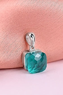 Green Stone & Zircon Pendant Set In Sterling Silver