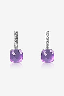 Purple Stone & Zircon Pendant Set In Sterling Silver