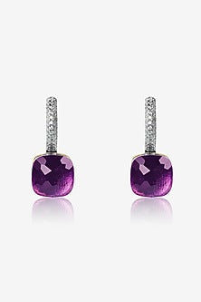 Gold Finish Purple Stone & Zircon Pendant Set In Sterling Silver