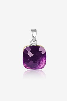 Gold Finish Purple Stone & Zircon Pendant Set In Sterling Silver