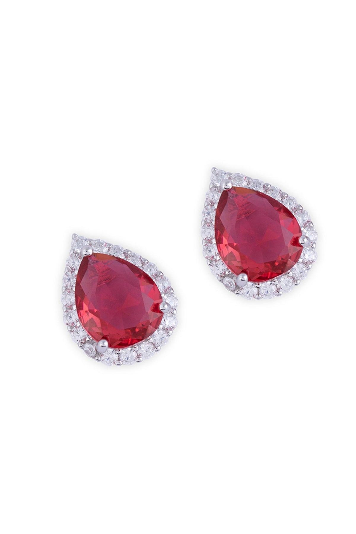 Silver Finish Cubic Zirconia & Red Stone Necklace Set In Sterling Silver