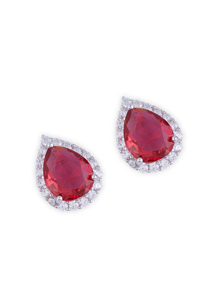Silver Finish Cubic Zirconia & Red Stone Necklace Set In Sterling Silver