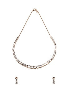 Rose Gold Finish Cubic Zirconia Necklace Set In Sterling Silver