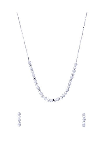 Silver Finish Cubic Zirconia Beaded Necklace Set In Sterling Silver