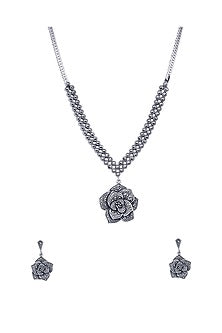 Silver Finish Cubic Zirconia Necklace Set In Sterling Silver