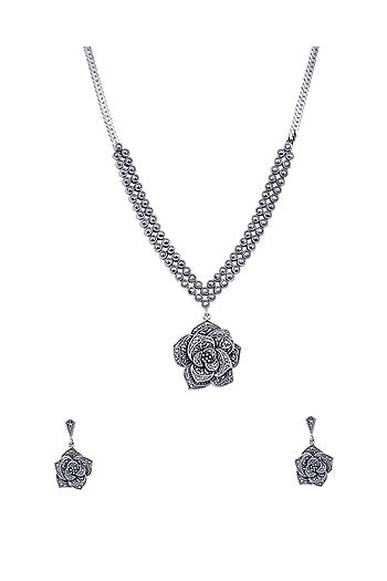 Silver Finish Cubic Zirconia Necklace Set In Sterling Silver