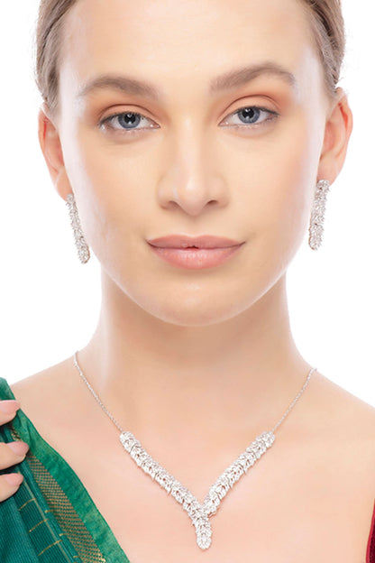 Silver Finish Cubic Zirconia Necklace Set In Sterling Silver