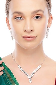 Silver Finish Cubic Zirconia Necklace Set In Sterling Silver