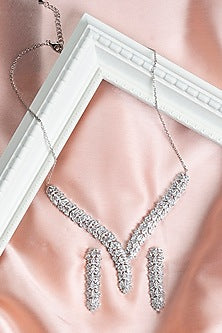 Silver Finish Cubic Zirconia Necklace Set In Sterling Silver