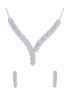 Silver Finish Cubic Zirconia Necklace Set In Sterling Silver