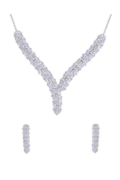 Silver Finish Cubic Zirconia Necklace Set In Sterling Silver