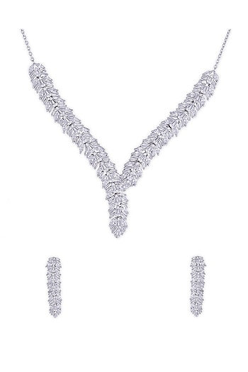 Silver Finish Cubic Zirconia Necklace Set In Sterling Silver