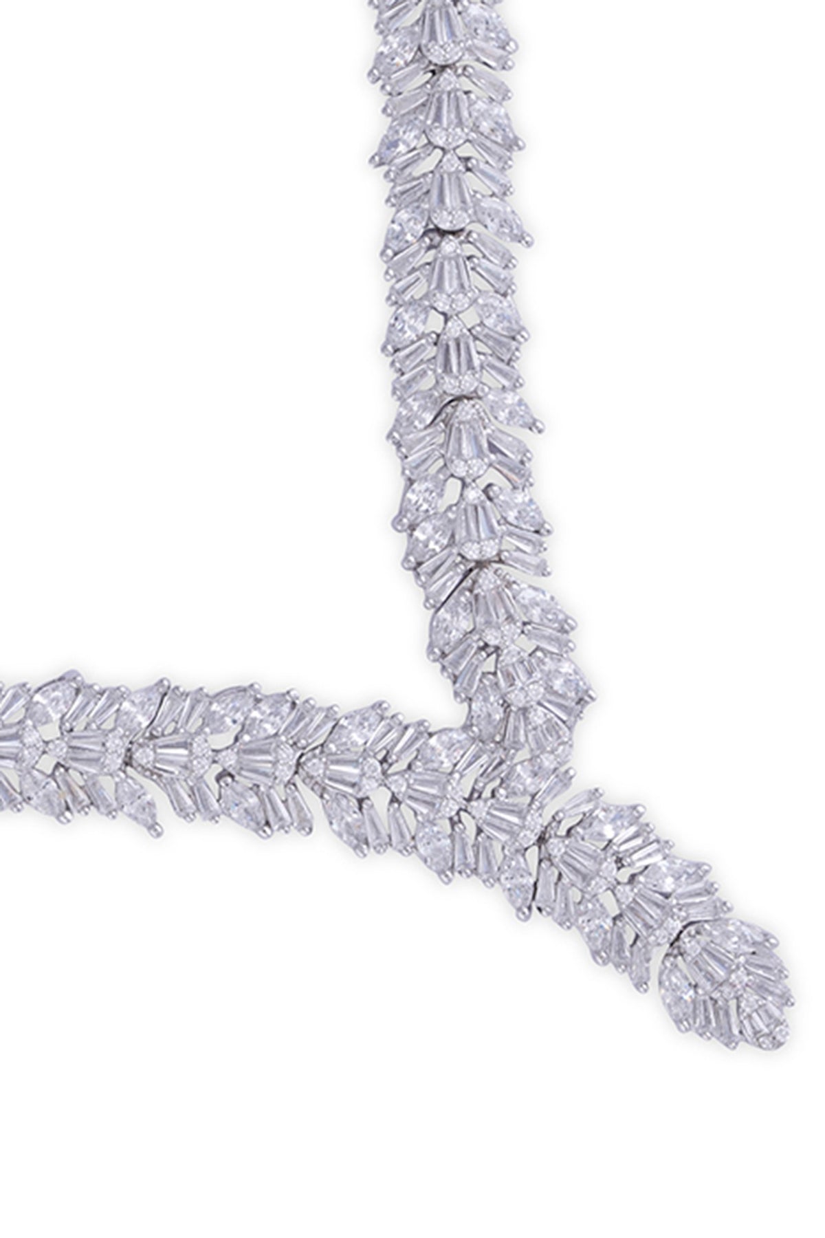 Silver Finish Cubic Zirconia Necklace Set In Sterling Silver