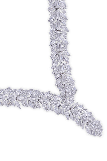 Silver Finish Cubic Zirconia Necklace Set In Sterling Silver