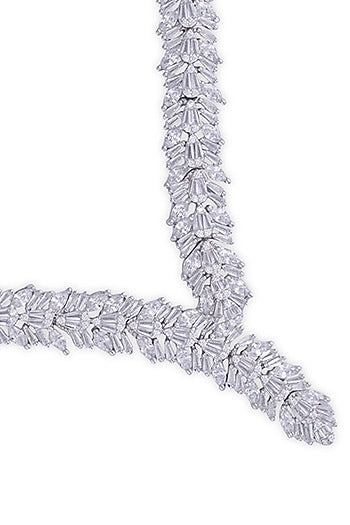 Silver Finish Cubic Zirconia Necklace Set In Sterling Silver