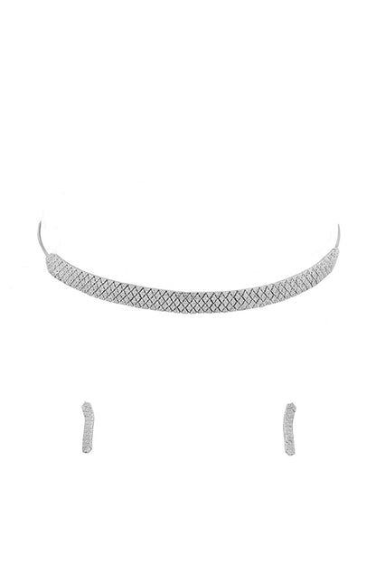 Silver Finish Cubic Zirconia Choker Necklace Set In Sterling Silver