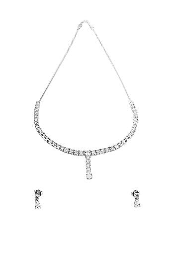 Silver Finish Cubic Zirconia Necklace Set In Sterling Silver