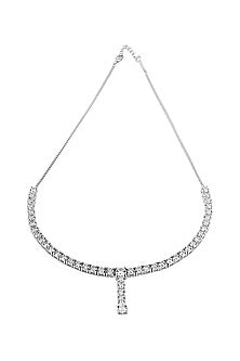 Silver Finish Cubic Zirconia Necklace Set In Sterling Silver