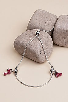 Silver Finish Beaded Anklet In Sterling Silver