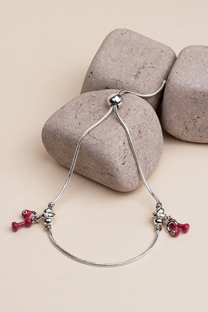Silver Finish Beaded Anklet In Sterling Silver