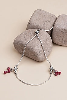 Silver Finish Beaded Anklet In Sterling Silver