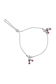 Silver Finish Beaded Anklet In Sterling Silver