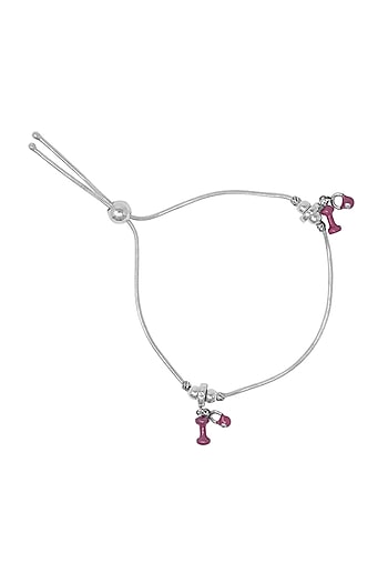 Silver Finish Beaded Anklet In Sterling Silver