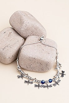 Silver Finish Beaded Anklet In Sterling Silver