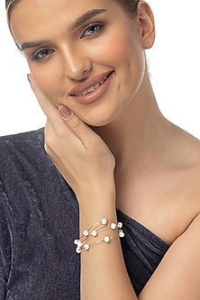 Rose Gold Finish Pearl Bracelet In Sterling Silver