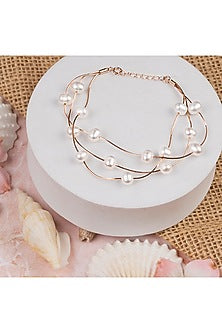 Rose Gold Finish Pearl Bracelet In Sterling Silver