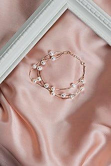 Rose Gold Finish Pearl Bracelet In Sterling Silver