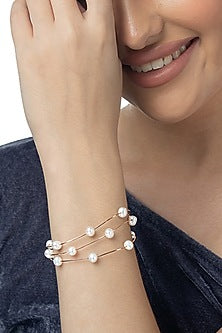 Rose Gold Finish Pearl Bracelet In Sterling Silver