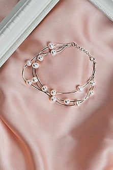 White Finish Pearl Bracelet In Sterling Silver