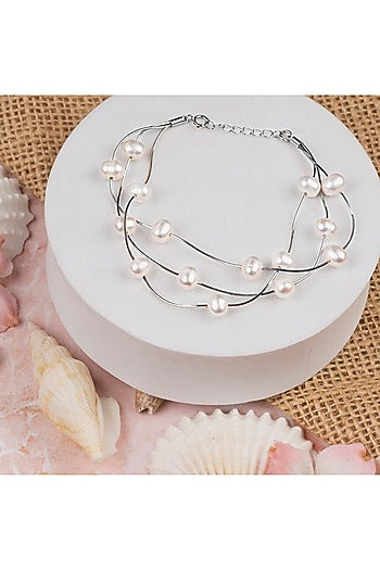 White Finish Pearl Bracelet In Sterling Silver