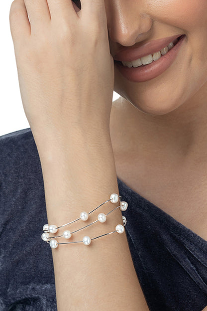 White Finish Pearl Bracelet In Sterling Silver