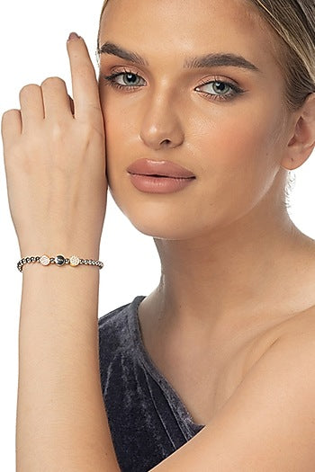 White Finish CZ & Multi-Colored Beaded Bracelet In Sterling Silver