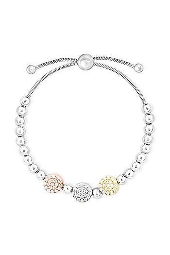 White Finish CZ & Multi-Colored Beaded Bracelet In Sterling Silver