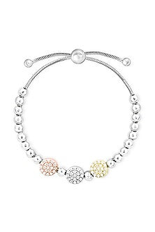 White Finish CZ & Multi-Colored Beaded Bracelet In Sterling Silver