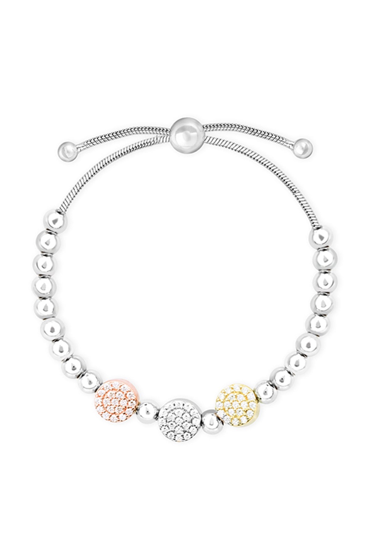 White Finish CZ & Multi-Colored Beaded Bracelet In Sterling Silver