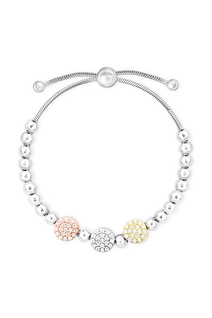 White Finish CZ & Multi-Colored Beaded Bracelet In Sterling Silver
