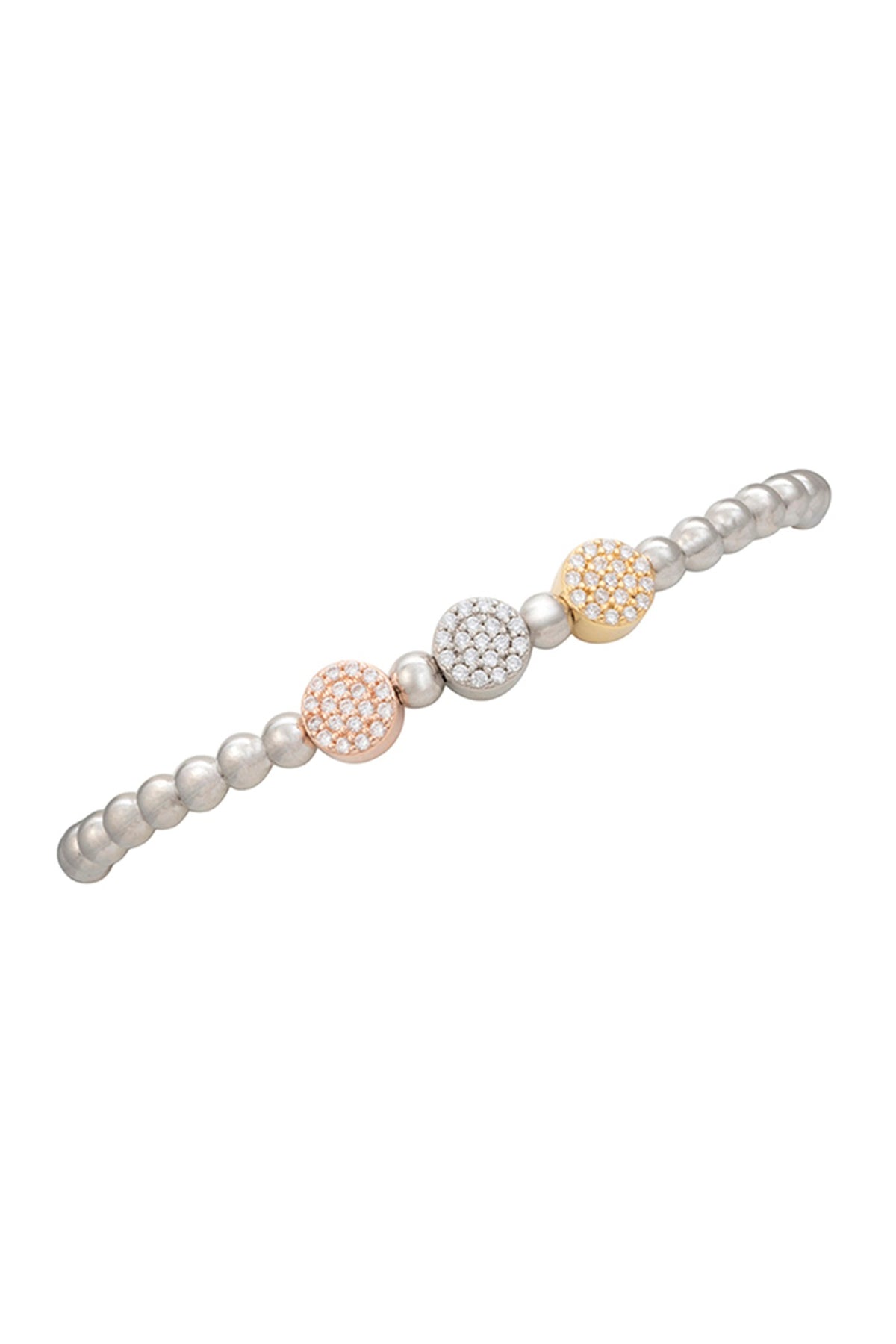 White Finish CZ & Multi-Colored Beaded Bracelet In Sterling Silver