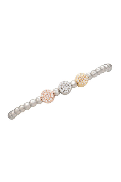 White Finish CZ & Multi-Colored Beaded Bracelet In Sterling Silver