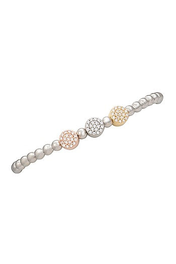 White Finish CZ & Multi-Colored Beaded Bracelet In Sterling Silver