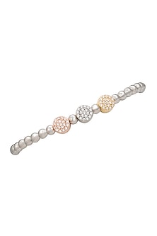 White Finish CZ & Multi-Colored Beaded Bracelet In Sterling Silver